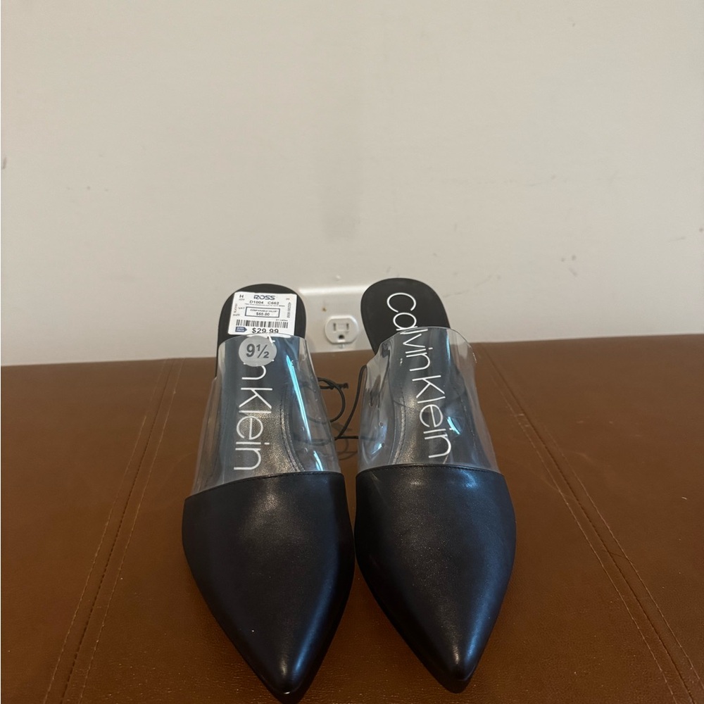 Calvin Klein Black Mules with Clear Strap
